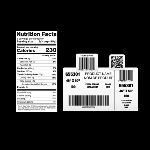 Labels for Barcode & Nutritional Facts